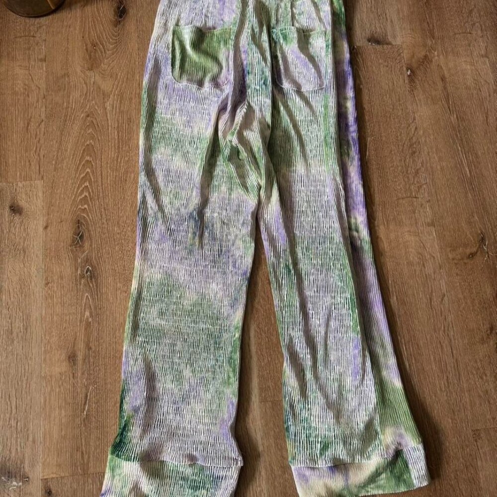 Find‎ Me Now Purple Green Grey Tie Dye Pull On Wide Leg Pants Size M - Picture 4 of 5